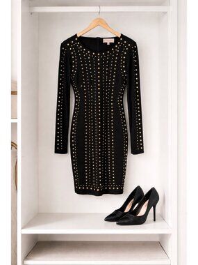 Philosophy Dresses Black Knit Sheath Dress Gold Studs Long Sleeve Small New